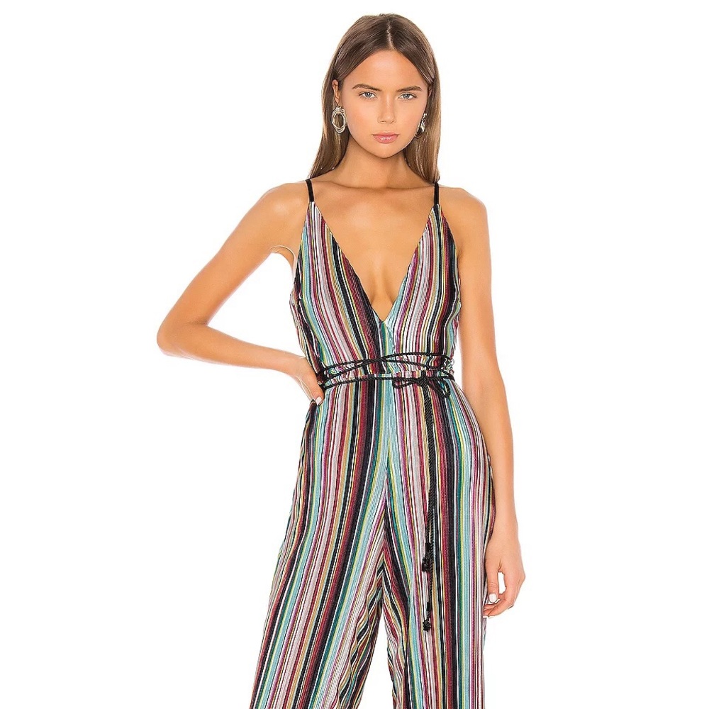 Revolve Camila Coelho Reilly Rainbow Stripe Jumpsuit NEW